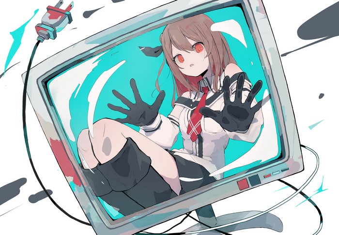 Anime girl trapped in a monitor