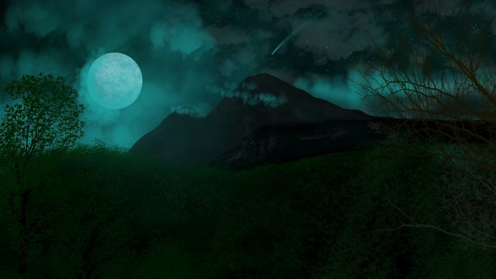 Night landscape with moon and mountains