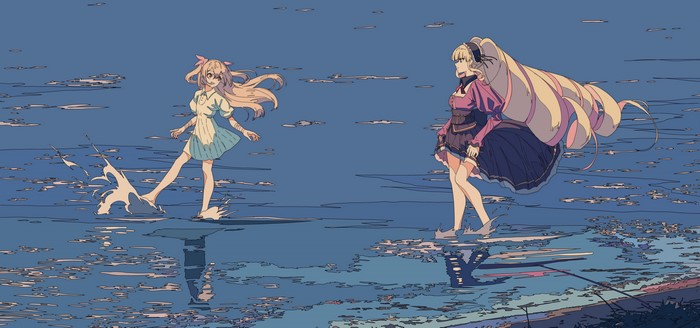 Anime girls walking on water