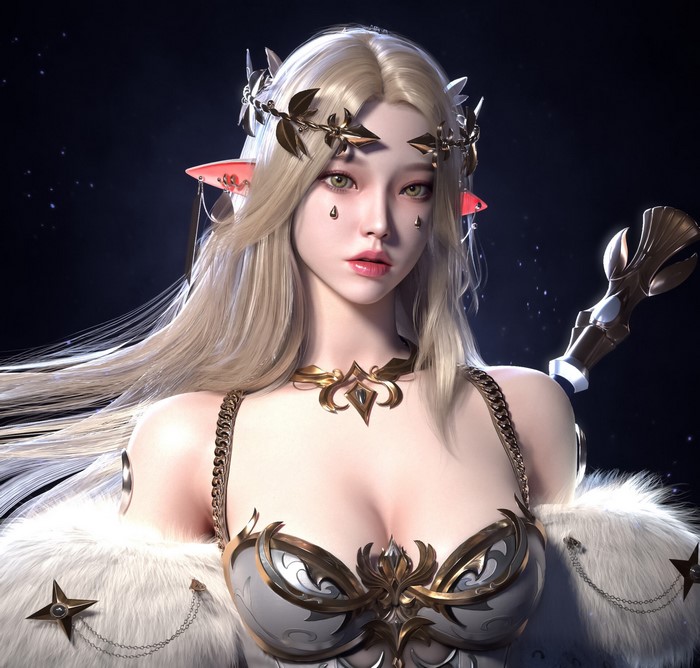 Fantasy elf woman with blonde hair and crown