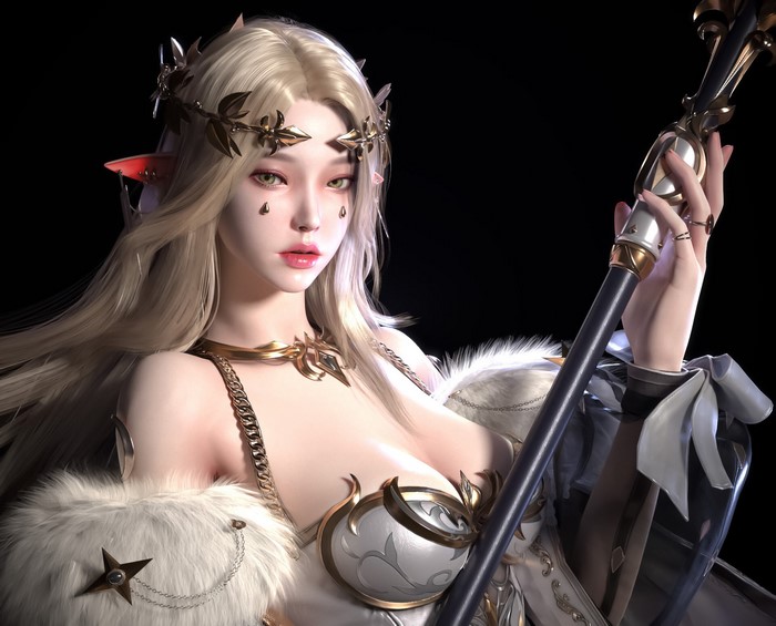 CGI Elf Woman with Crown and Staff
