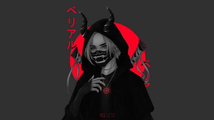 Girl with Horns and Mask in Black Hoodie