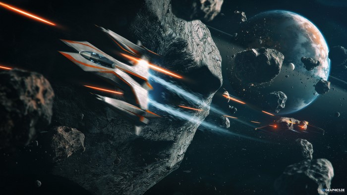 4K Space Battle with Spaceships and Planet