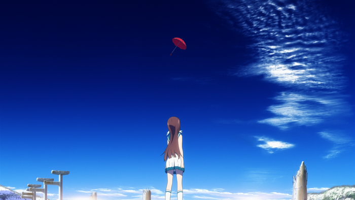 Manaka Mukaido from Nagi no Asukara with a red umbrella