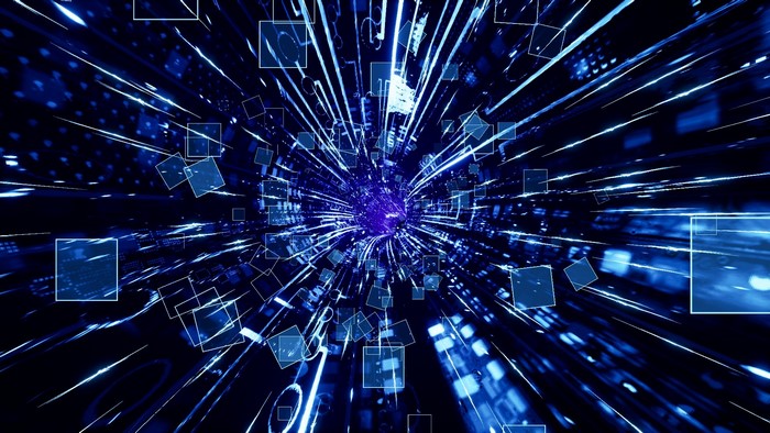 Abstract digital tunnel with squares