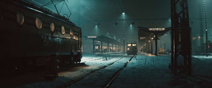 Marcel Haladej's winter train station artwork
