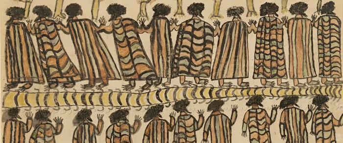 Australian figures in patterned robes