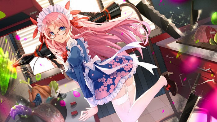 Anime Maid with Pink Hair Cooking in a Kitchen
