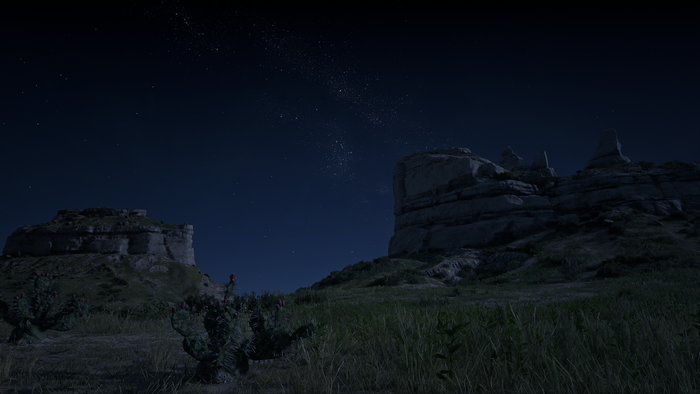 Night landscape with stars and cliffs in Red Dead Redemption 2