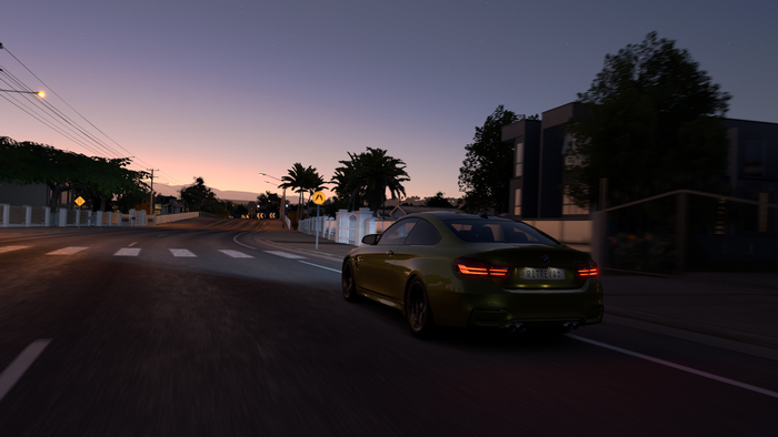 BMW M4 Coupe driving at dusk in Forza Horizon 3