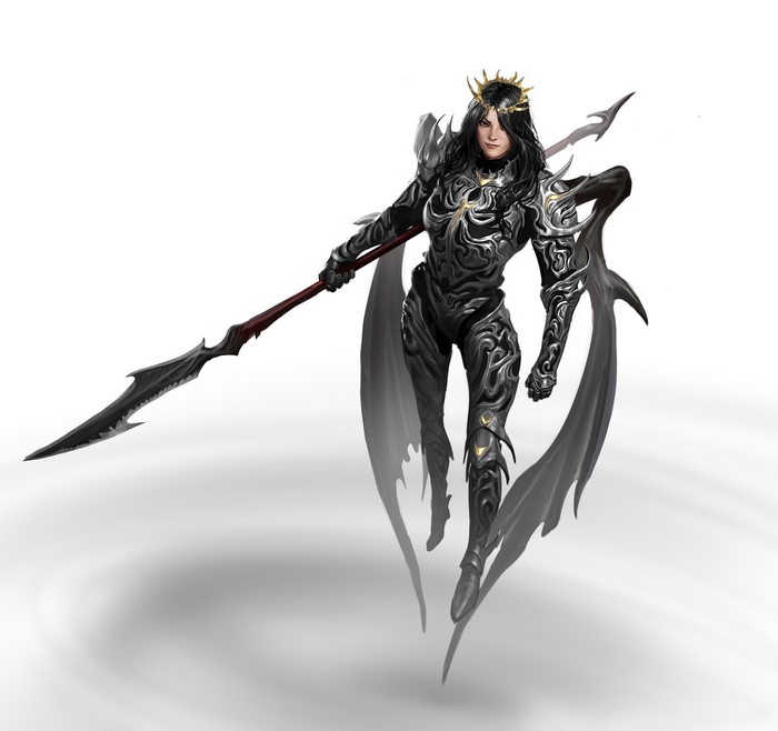 Fantasy warrior woman with spear and crown