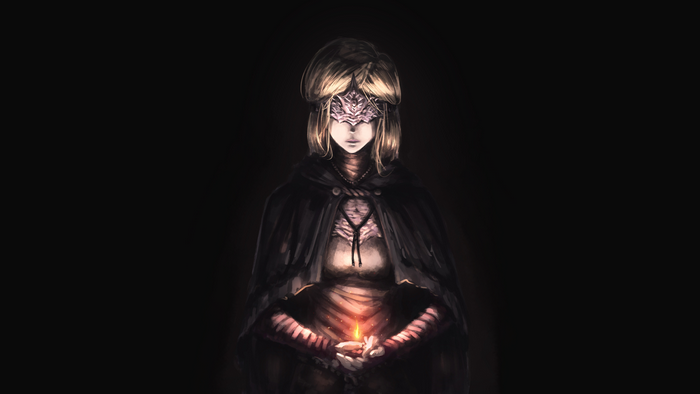 Firekeeper from Dark Souls holding a candle