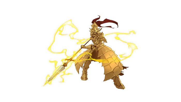 Dragon Slayer Ornstein from Dark Souls with a spear