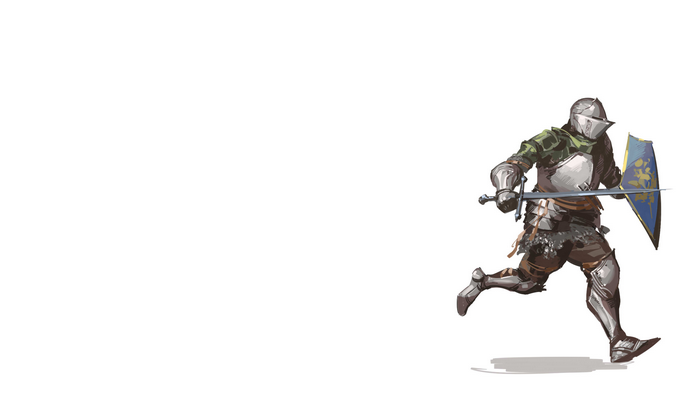Knight from Dark Souls running with sword and shield
