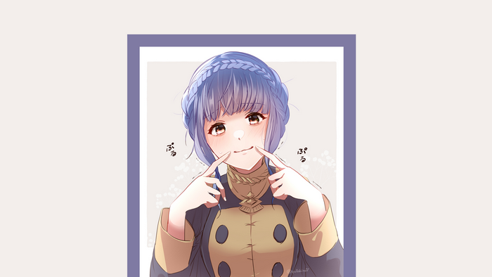 Marianne von Edmund from Fire Emblem with a forced smile