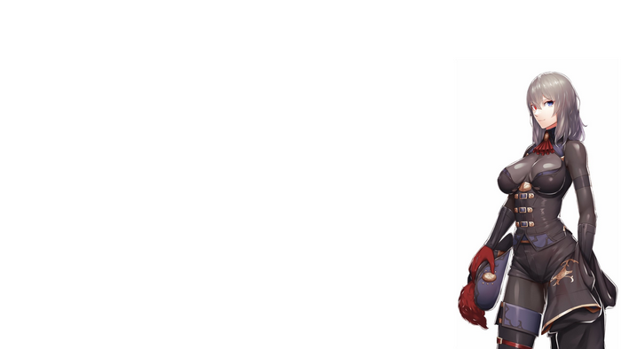Anime girl with white hair and red accents