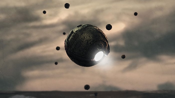 CGI spheres in a cloudy sky