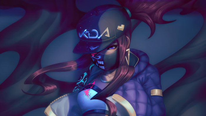 Akali from League of Legends wearing a mask and cap