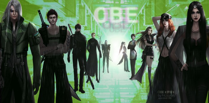 Group of characters in a futuristic city