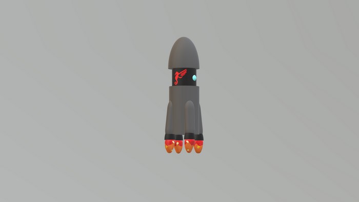 3D gray rocket with red seahorse logo