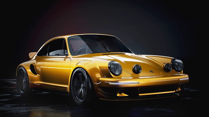 Yellow Porsche 930 classic car digital art