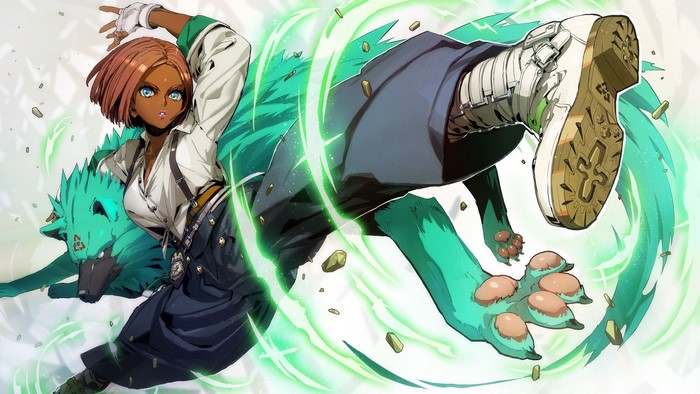 Anime girl with wolf using green energy