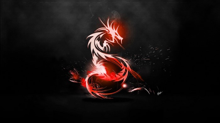 Tribal dragon with red glow on black background