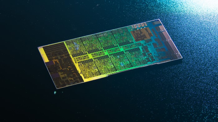 Intel microchip with colorful integrated circuits