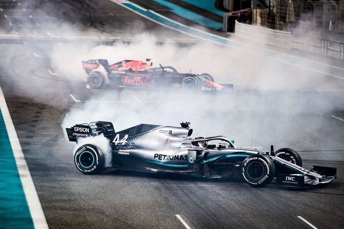 Lewis Hamilton and Max Verstappen in Formula 1 cars