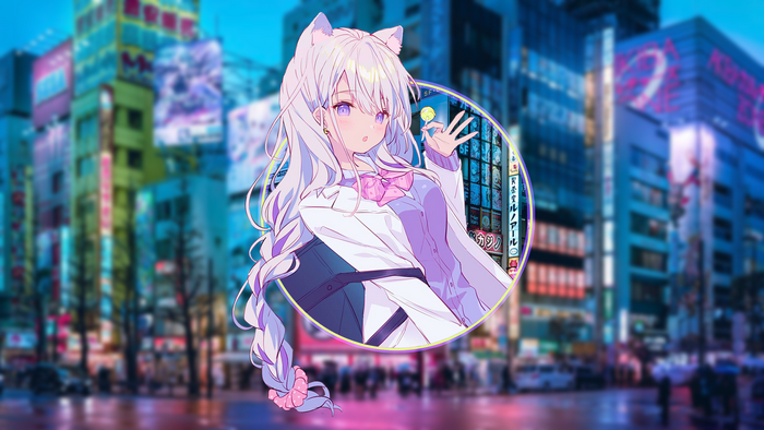 Anime girl with neko ears in Akihabara