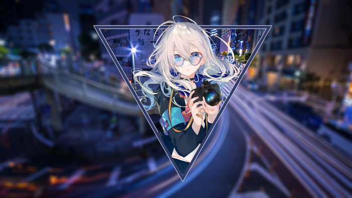 Anime girl with camera in Tokyo at night