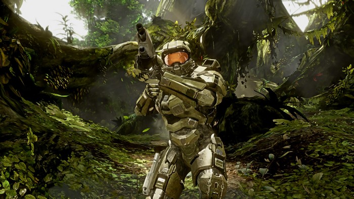 Master Chief from Halo 4 in a jungle