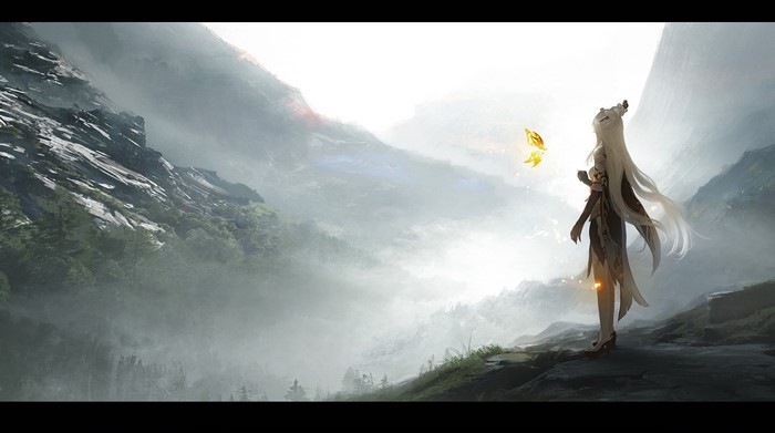 Ningguang from Genshin Impact with a butterfly