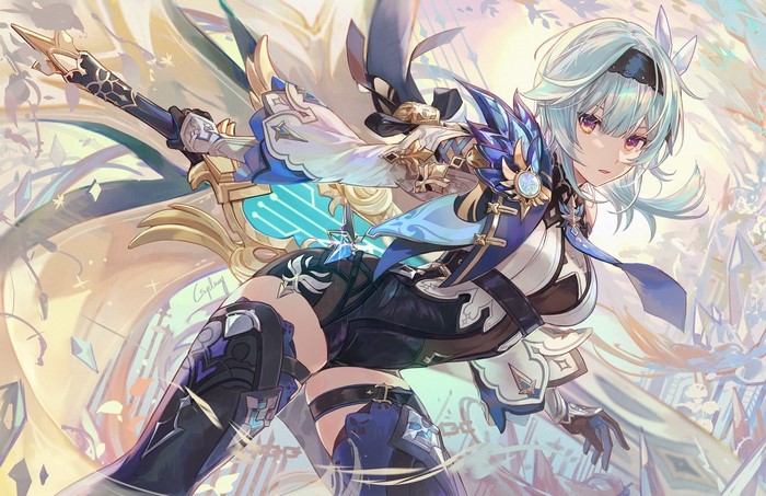 Eula from Genshin Impact with a weapon