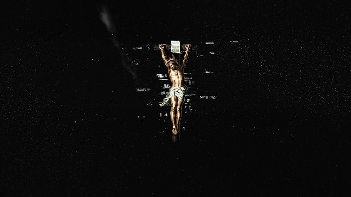 Jesus Christ on the cross, glitch art