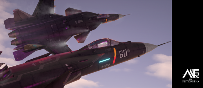 Two Sukhoi SU-47 jet fighters in flight