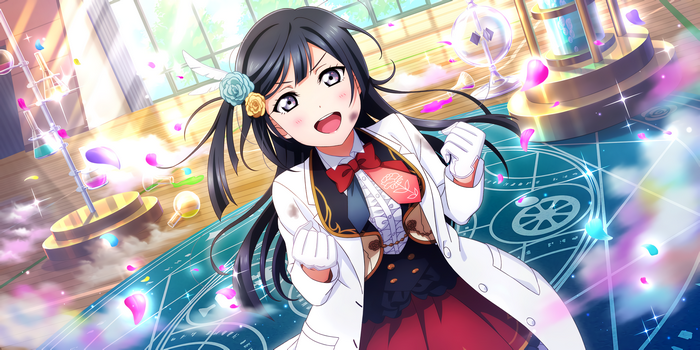 Anime girl in lab coat in a science lab