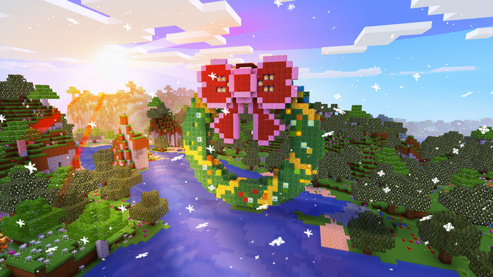 Minecraft Christmas Wreath in a Snowy Landscape