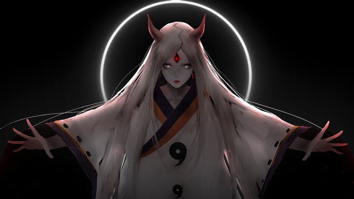 Kaguya Ōtsutsuki from Naruto with horns and glowing eyes