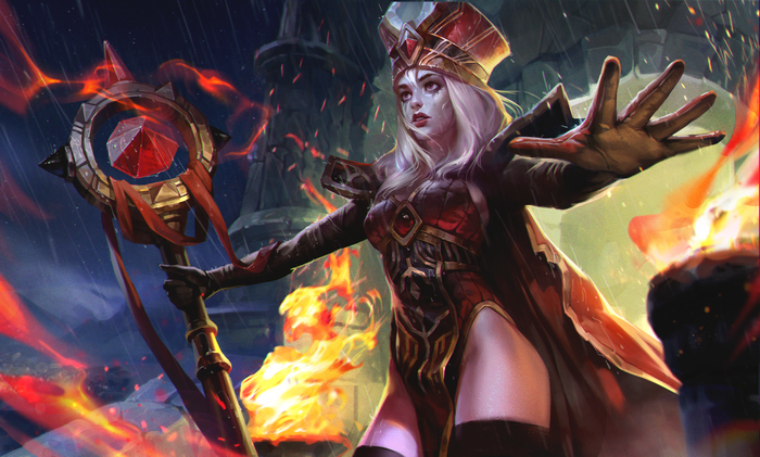 Sally Whitemane casting a spell with a staff