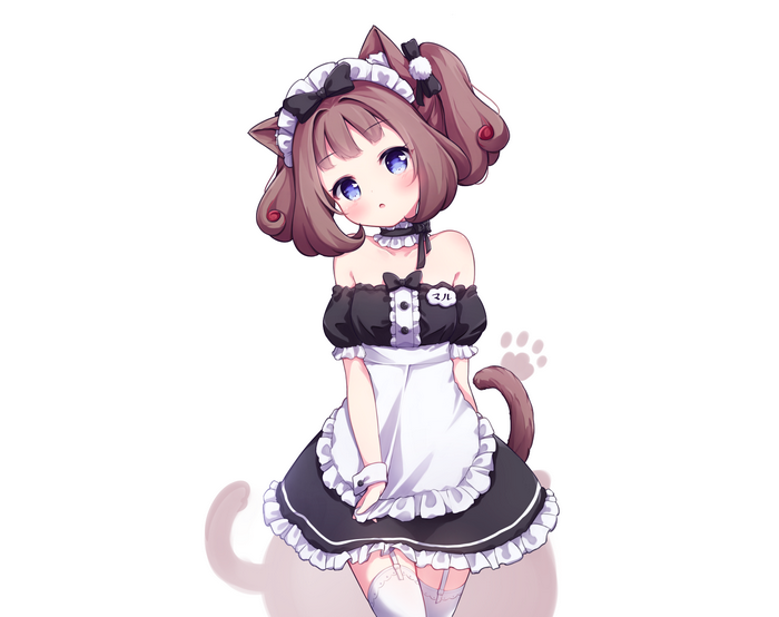 Cat girl maid with twintails and purple eyes