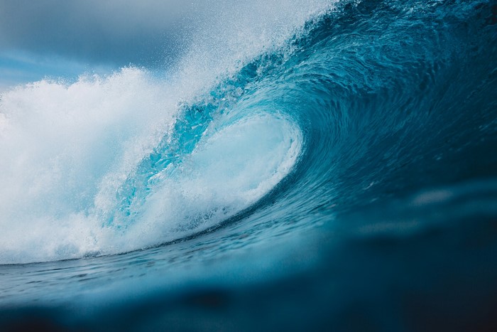 Blue ocean wave crashing
