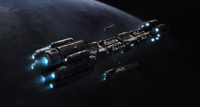Massive spaceship fleet in orbit around a planet