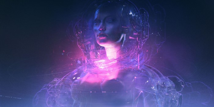 Holographic woman with cosmic energy