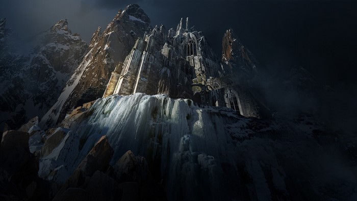 Fantasy castle on a snowy mountain by Andrey Bakulin
