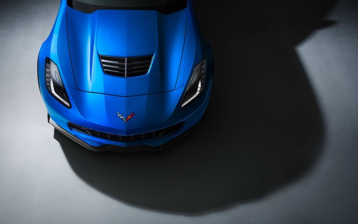 Blue Chevrolet Corvette from a top-down view