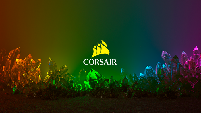 Corsair logo with colorful crystals