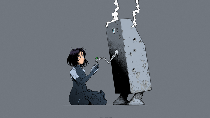 Alita from Alita Battle Angel and a robot