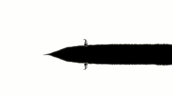 Two figures on a black ink stroke