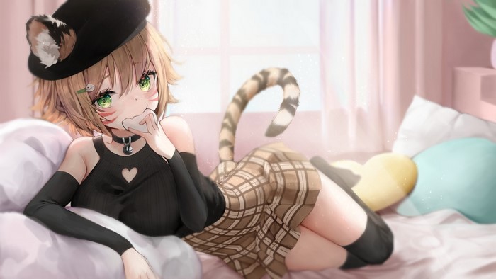 Anime girl with cat ears and tail